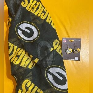Green Bay Packers infinity, scarf, and earrings brand new